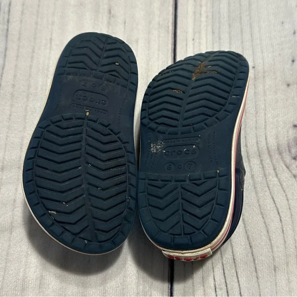 Crocs Crocband‎ Navy Blue Red Stripe Kid Toddler Sz 6/7 Preschool Water Sandals